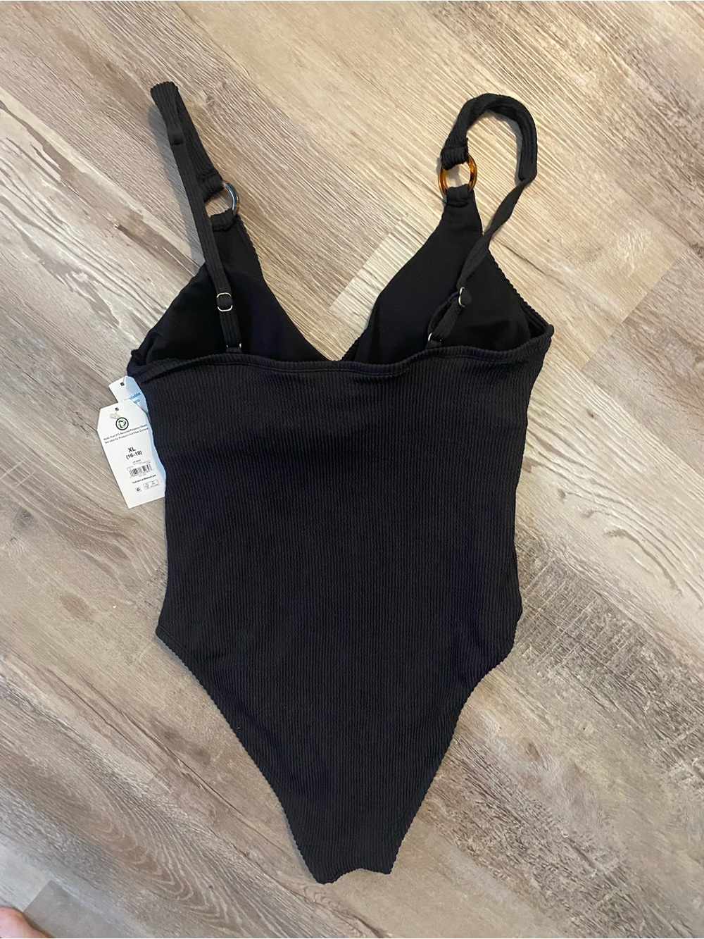 Time and Tru Women's Crinkle Plunge Ribbed One-Piece Swimsuit, XL 16-18 Black - Picture 10 of 13